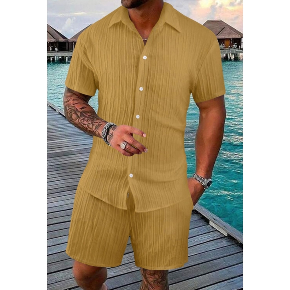Men's Gold Short Sleeve Shirt and Shorts Set